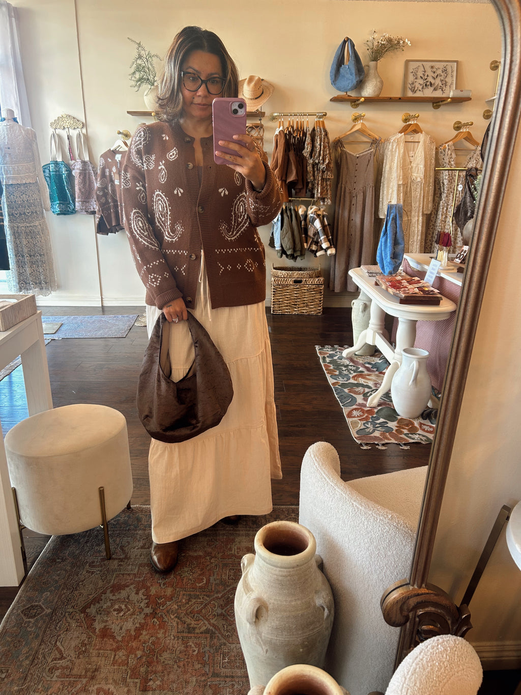 Brown velvet hobo purse small