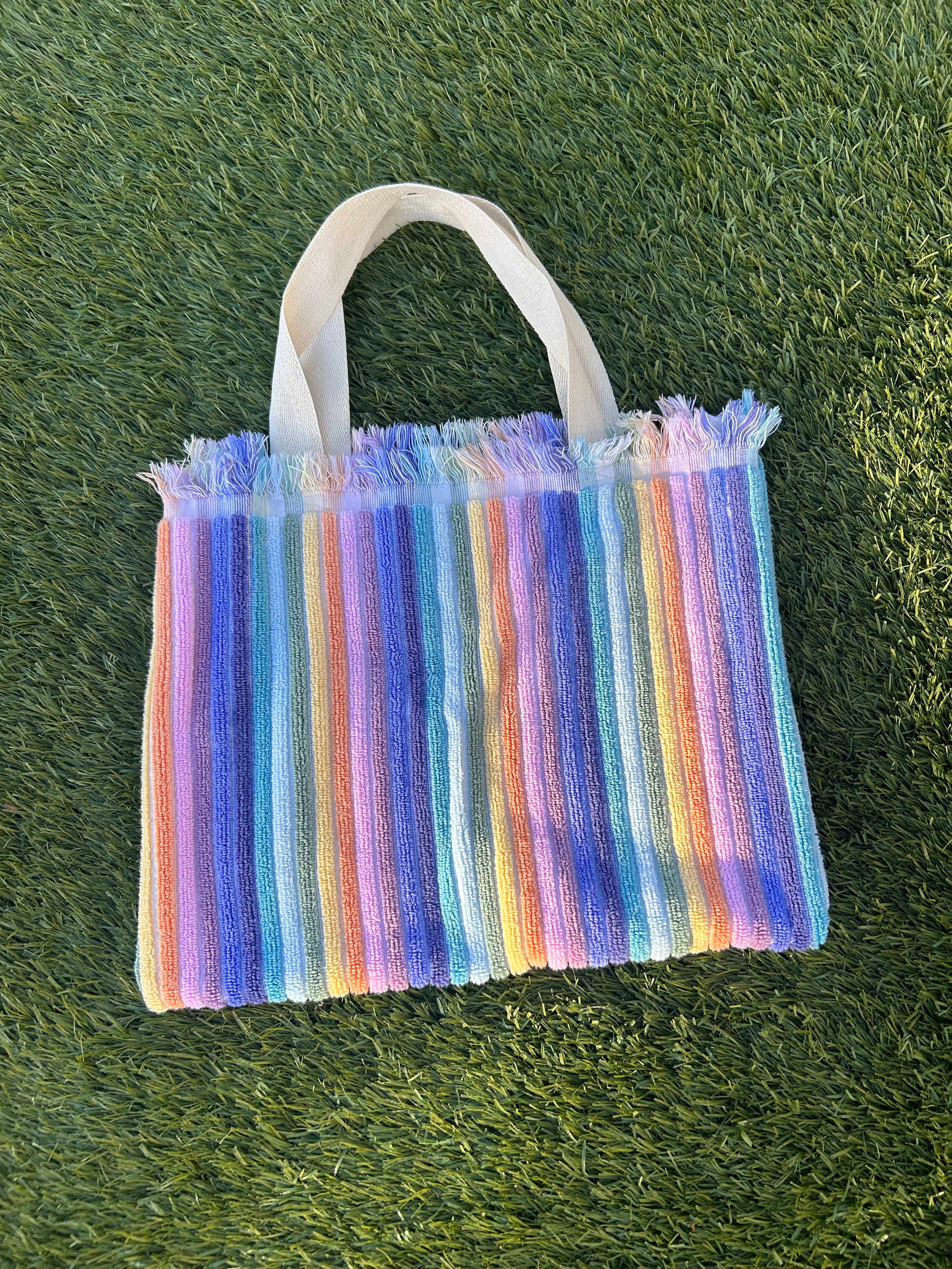 Stripe towel tote bag