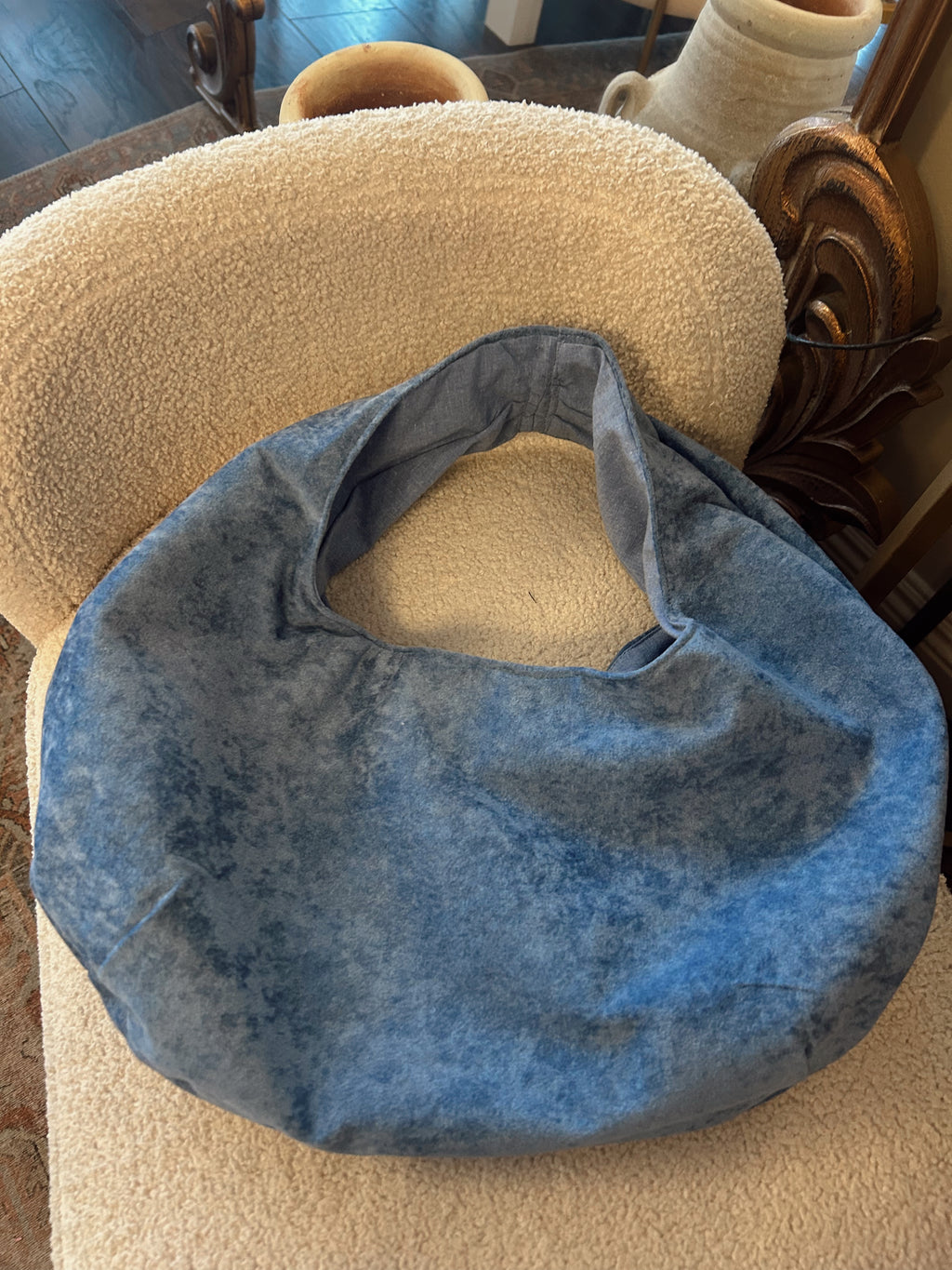 Blue faux suede hobo purse
