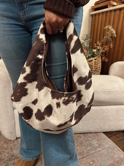 Cow suede hobo purse small