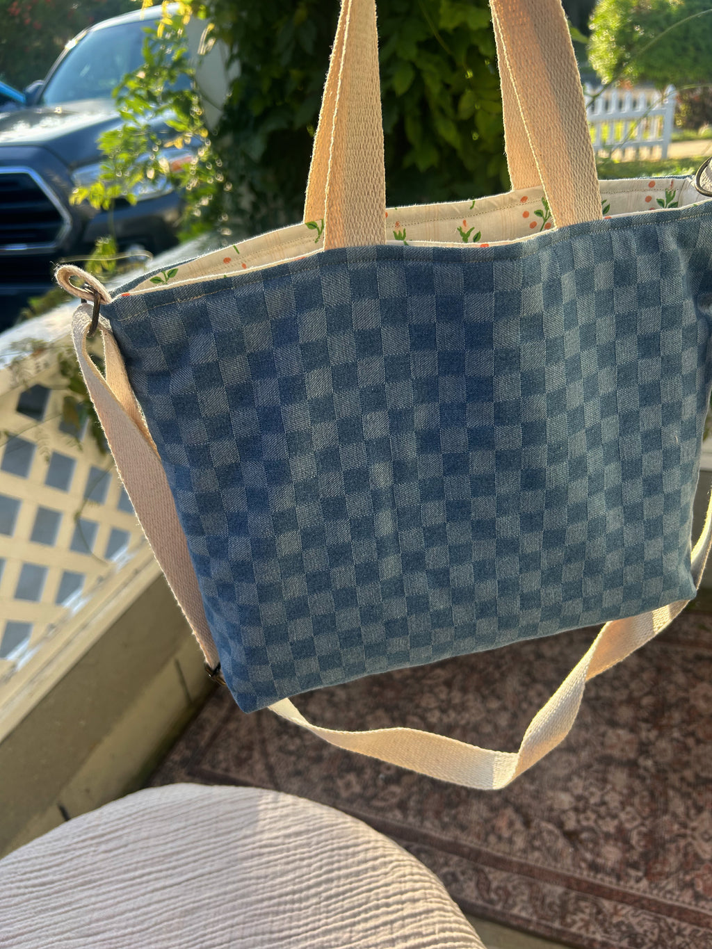 Denim checkered Bible/Book Bag