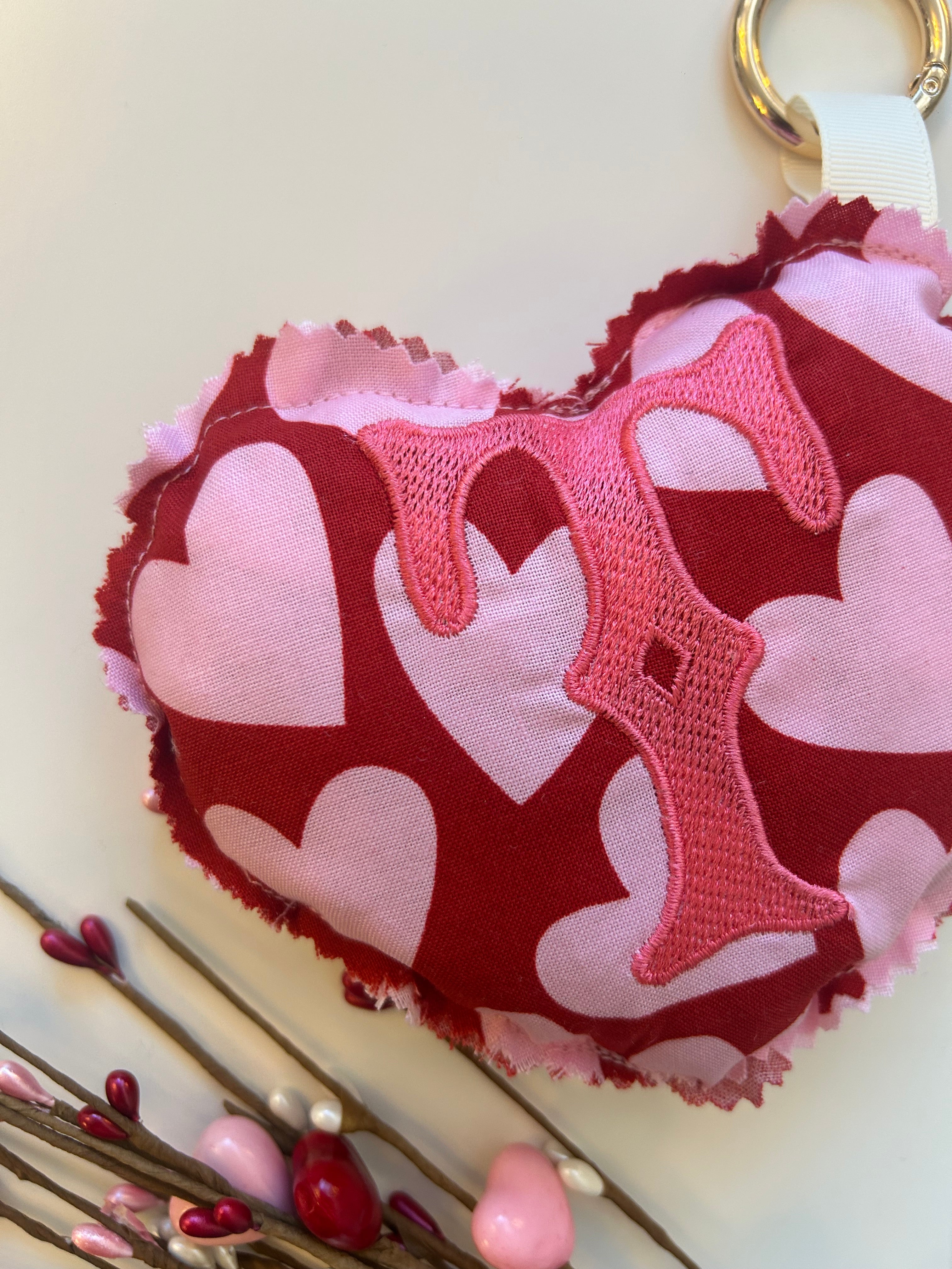 Heart Bag charm- Red pink hearts