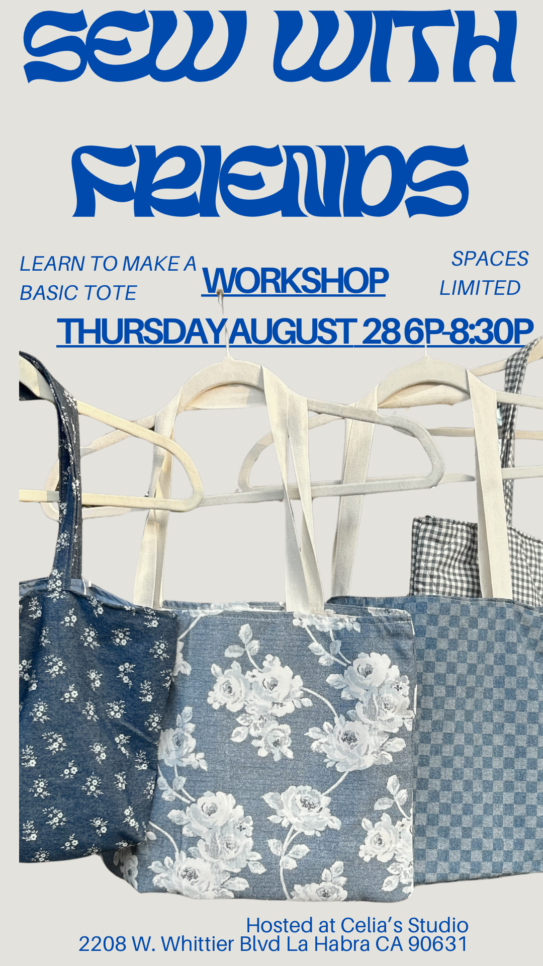 Sew a Basic tote Thursday August 28 6p-8:30p