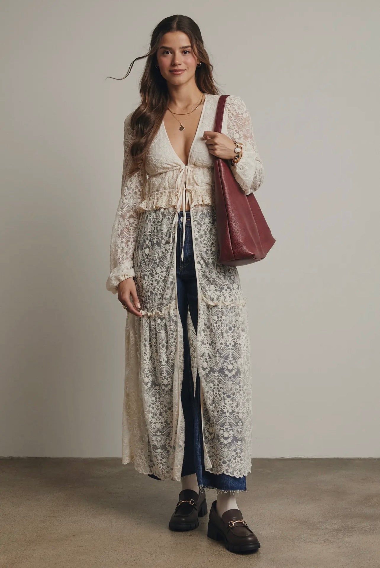 Lace Ruffle Maxi Duster
