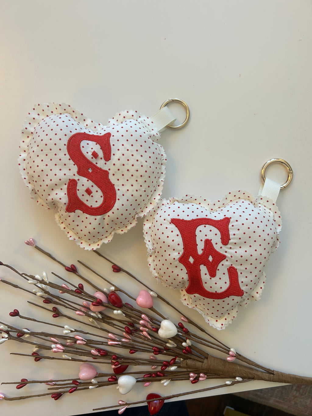 Heart Bag charm- White red polka dot
