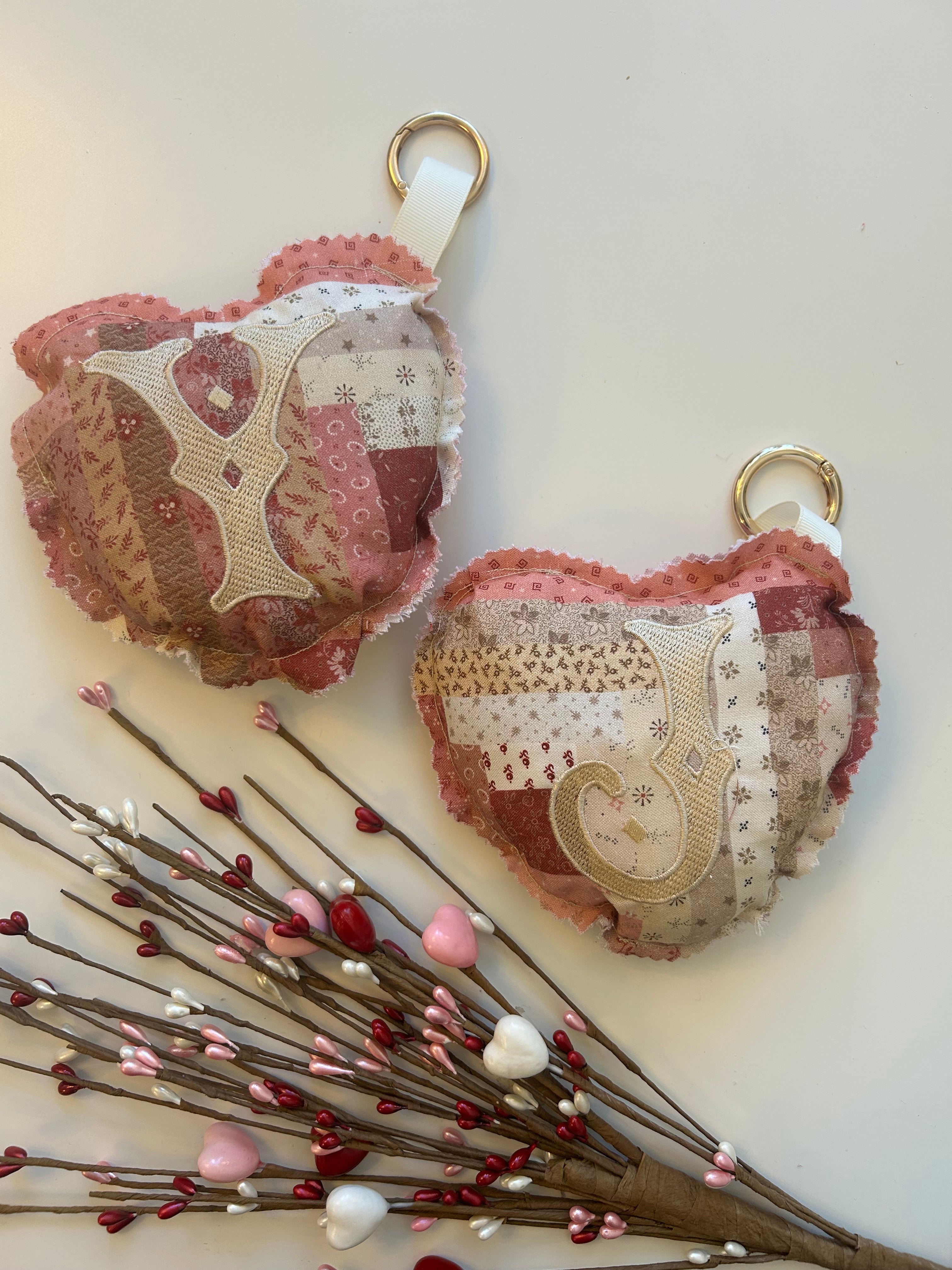 Heart Bag charm- Rose pink patch