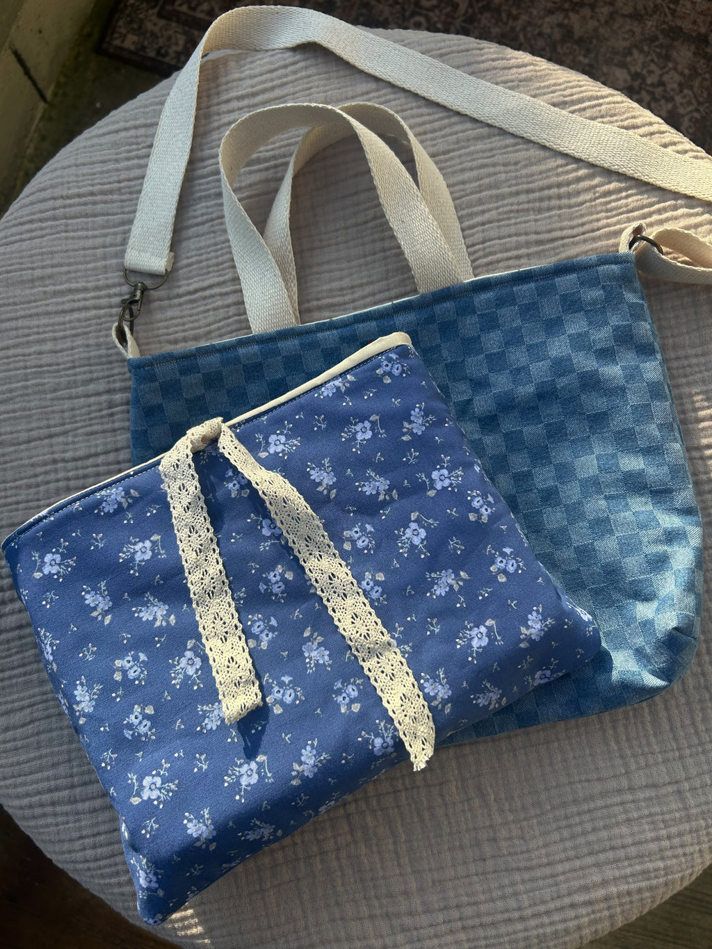 Denim checkered Bible/Book Bag