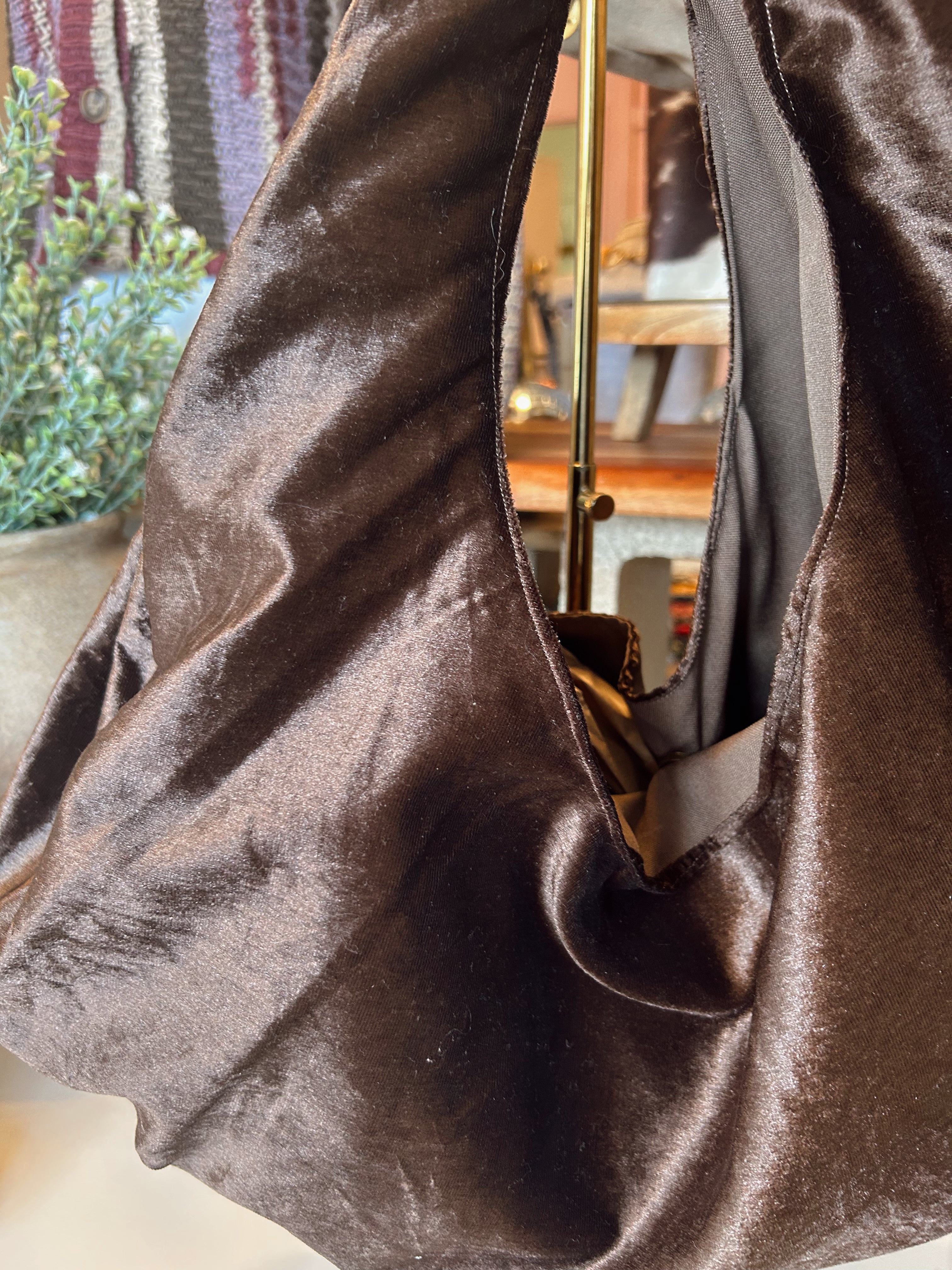 Brown Velvet hobo purse large