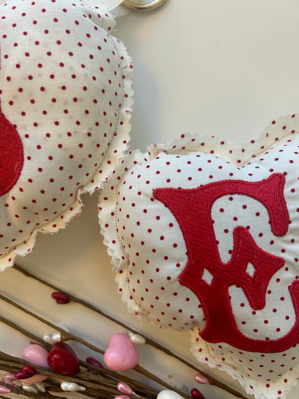 Heart Bag charm- White red polka dot