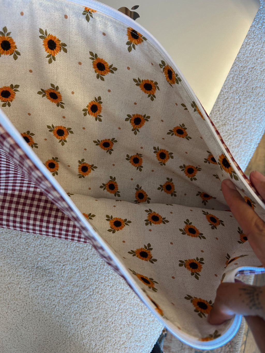 Maroon Gingham sunflower Laptop pouch