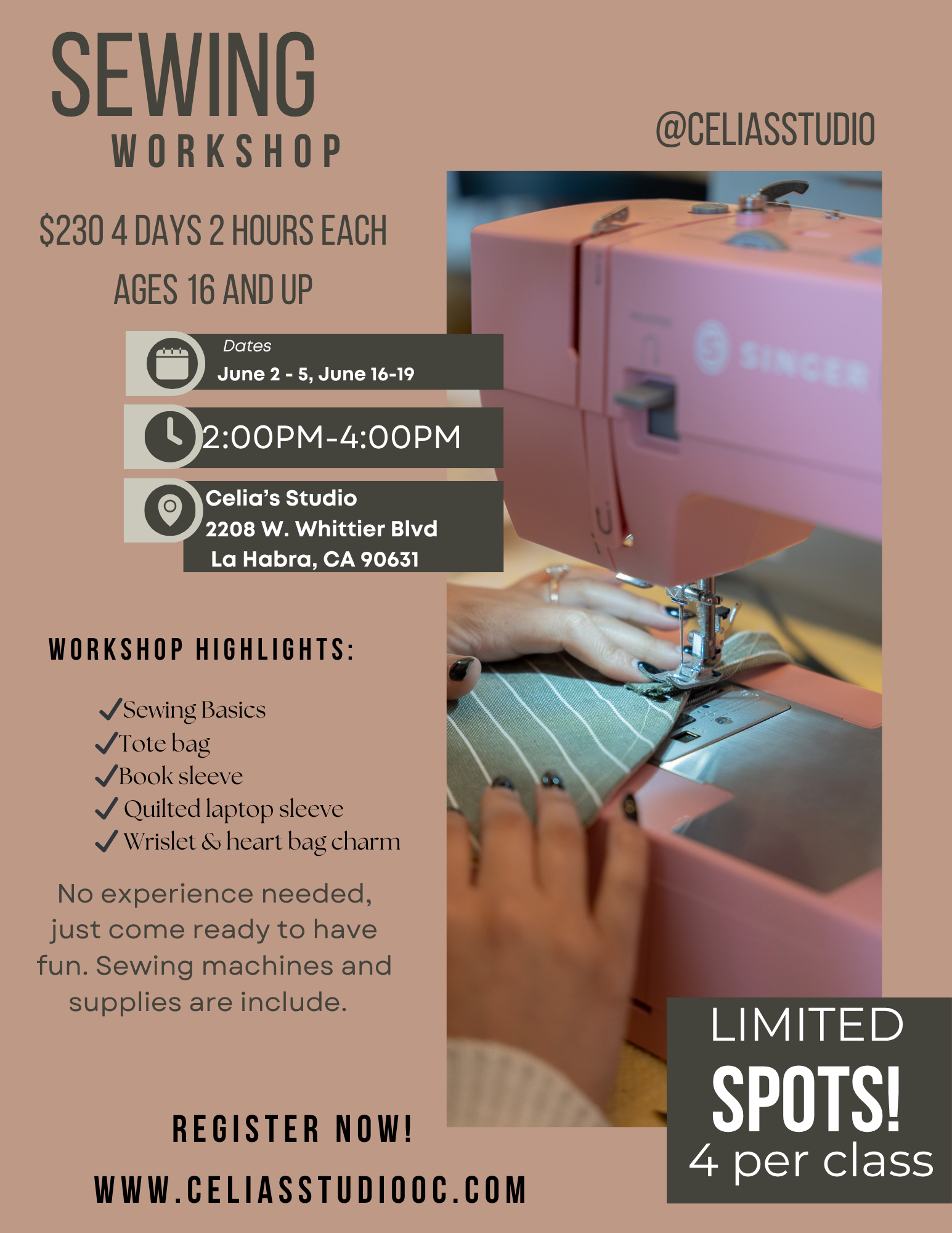 Summer workshop 4 days Ages 16 and up