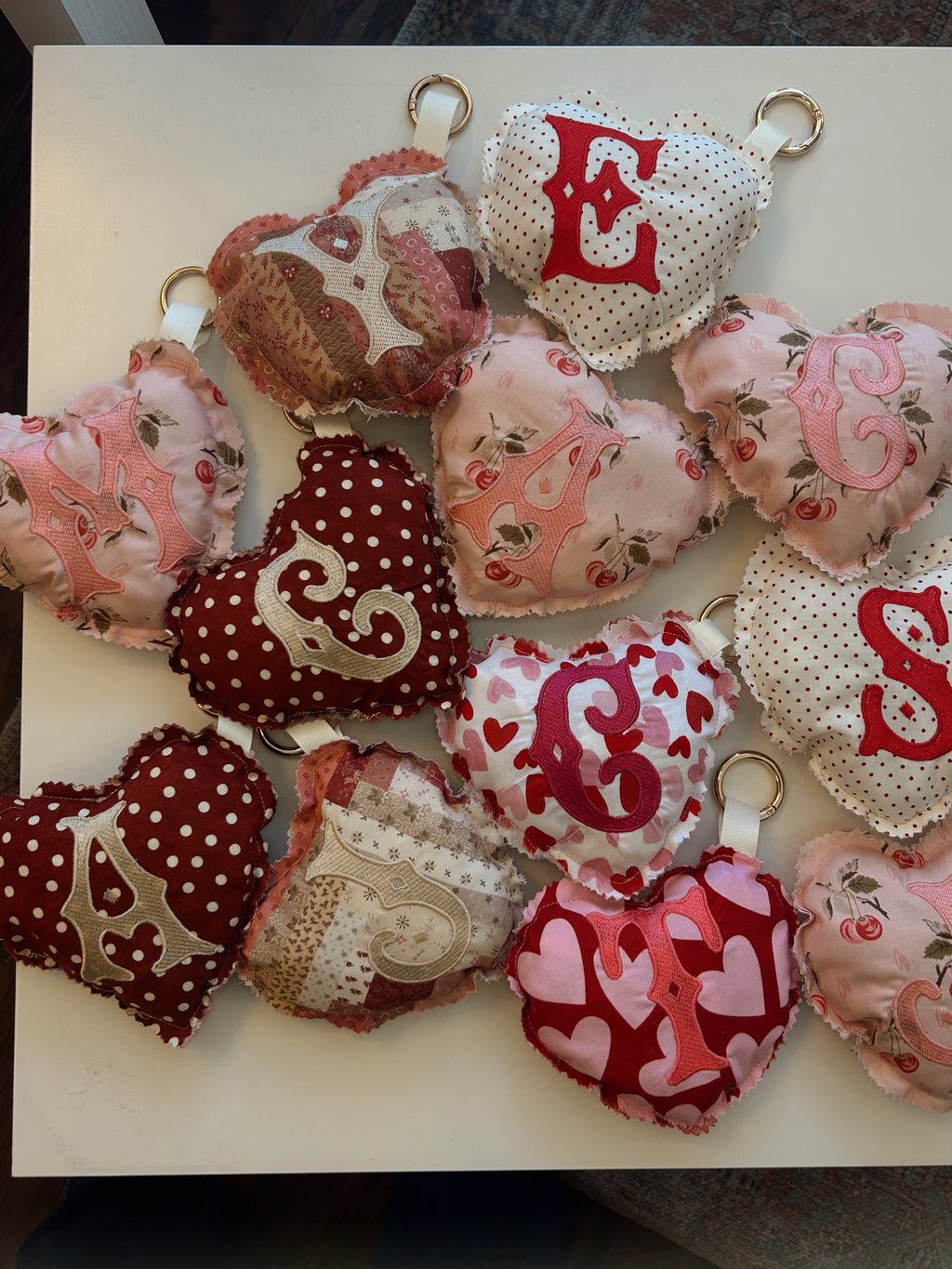 Heart Bag charm- Red pink hearts