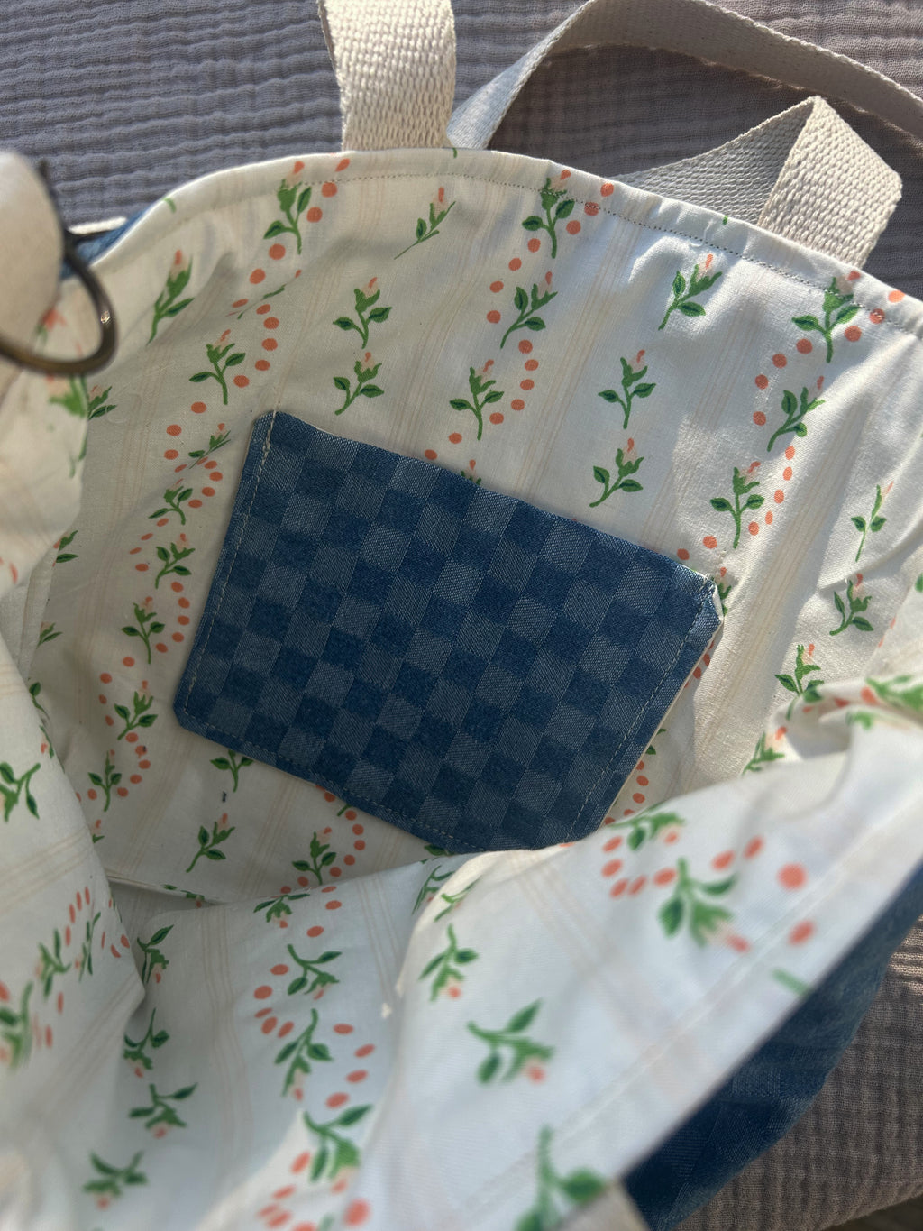 Denim checkered Bible/Book Bag