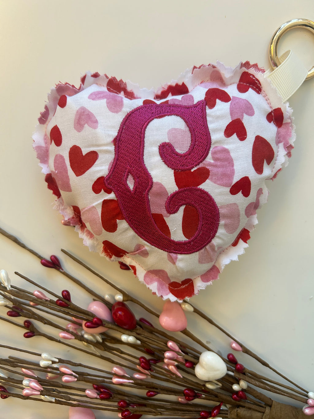 Heart Bag charm- White Red pink hearts