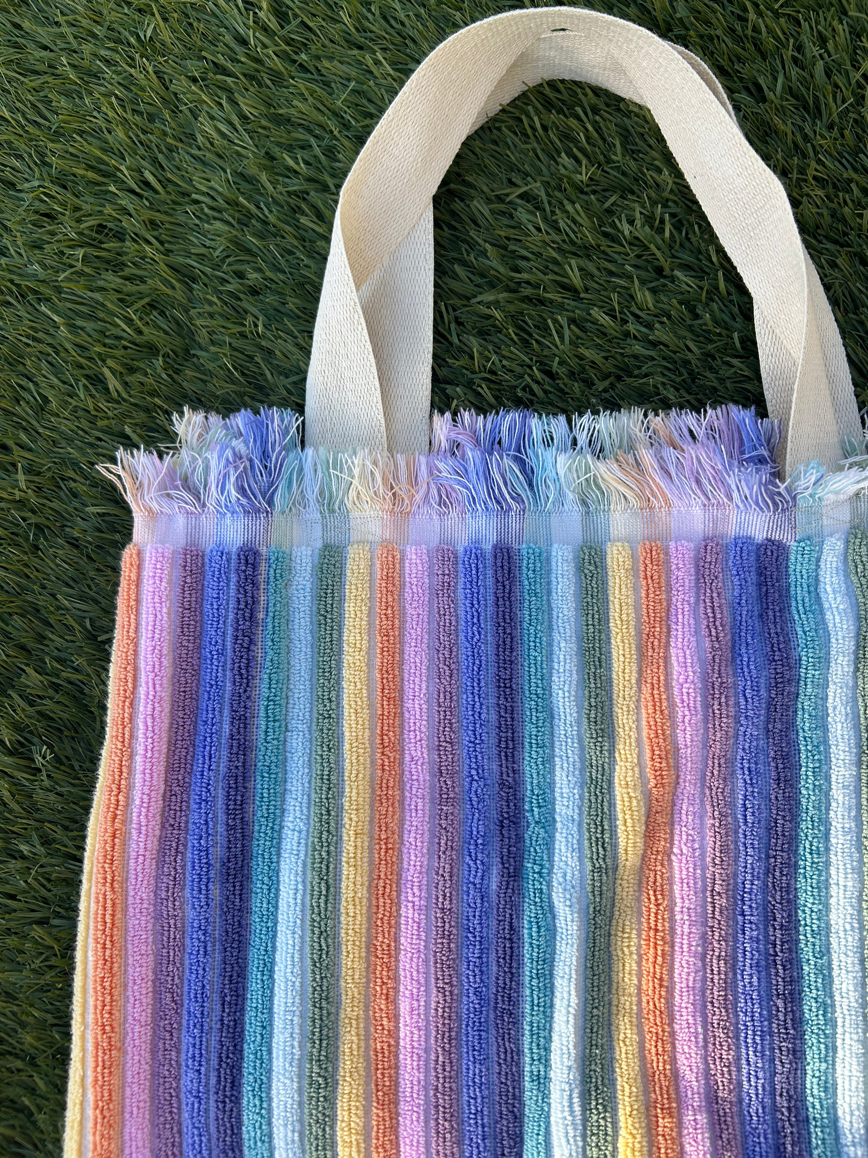 Stripe towel tote bag