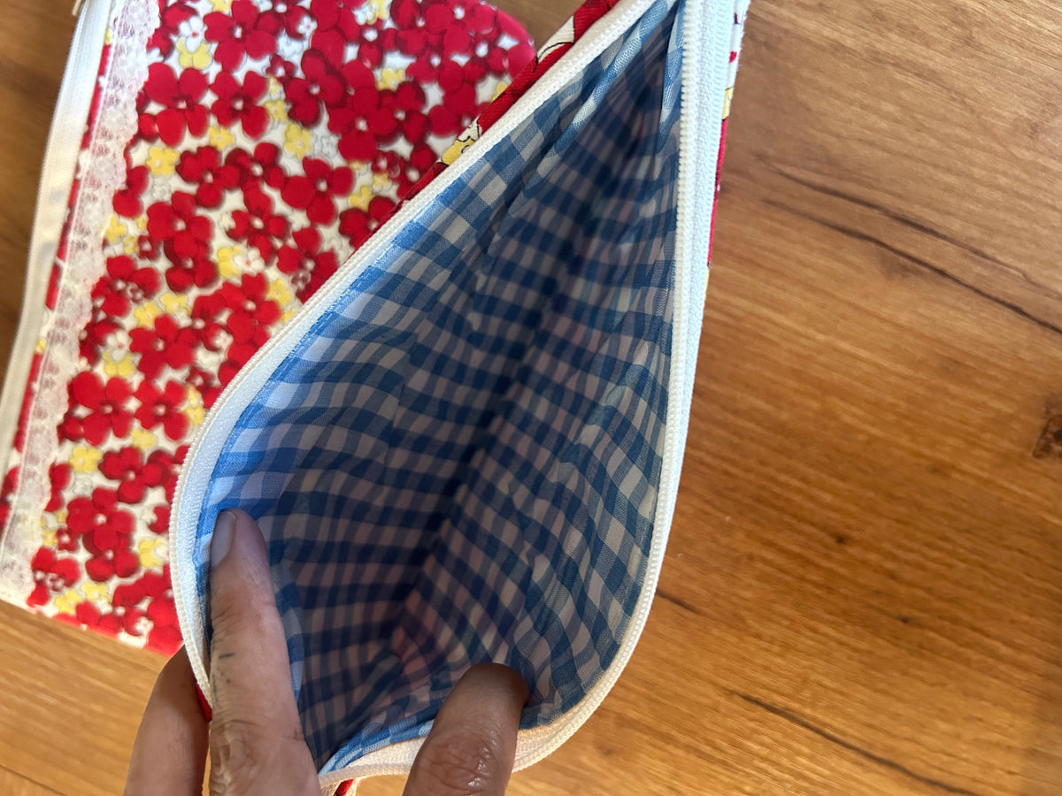 Red & Yellow flower zipper pouch