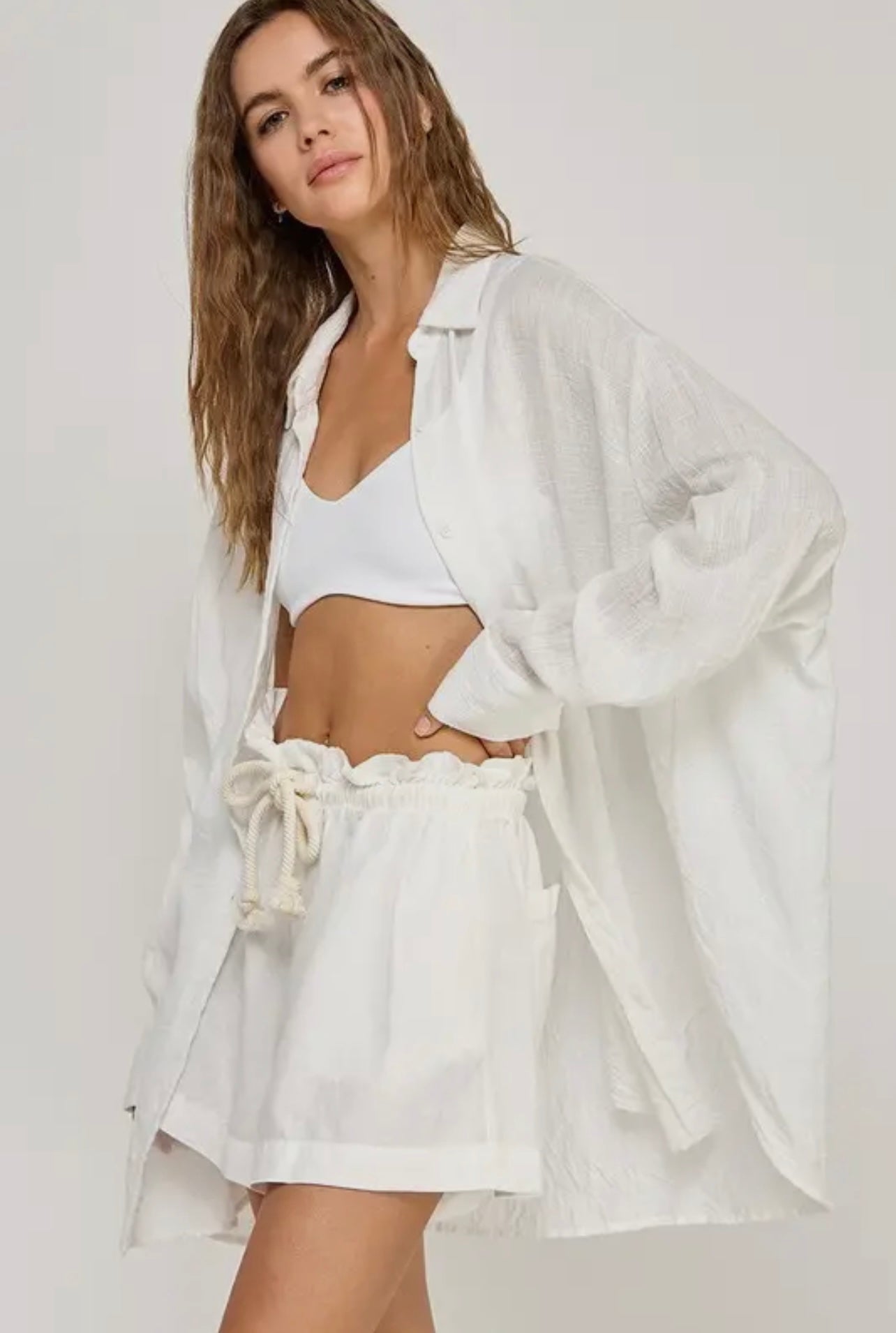 Button down relaxed top White