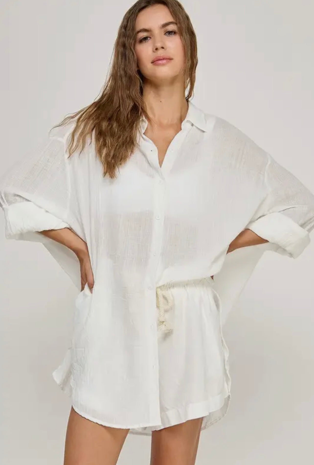 Button down relaxed top White