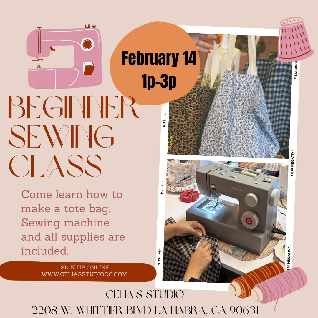 Sew a tote bag class Saturday February 14, 2026 1p-3p