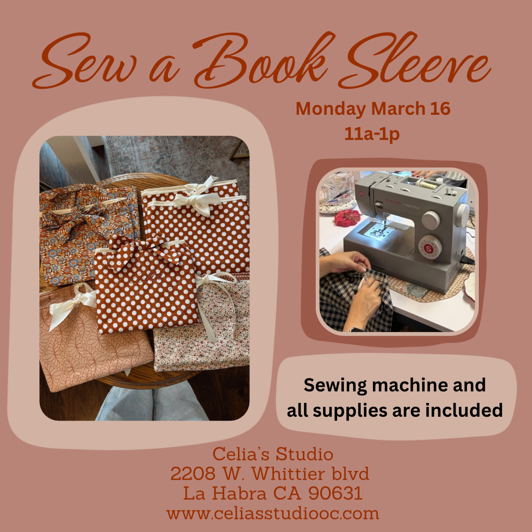 Sew a Book Sleeve class Monday March 16 11a-1p