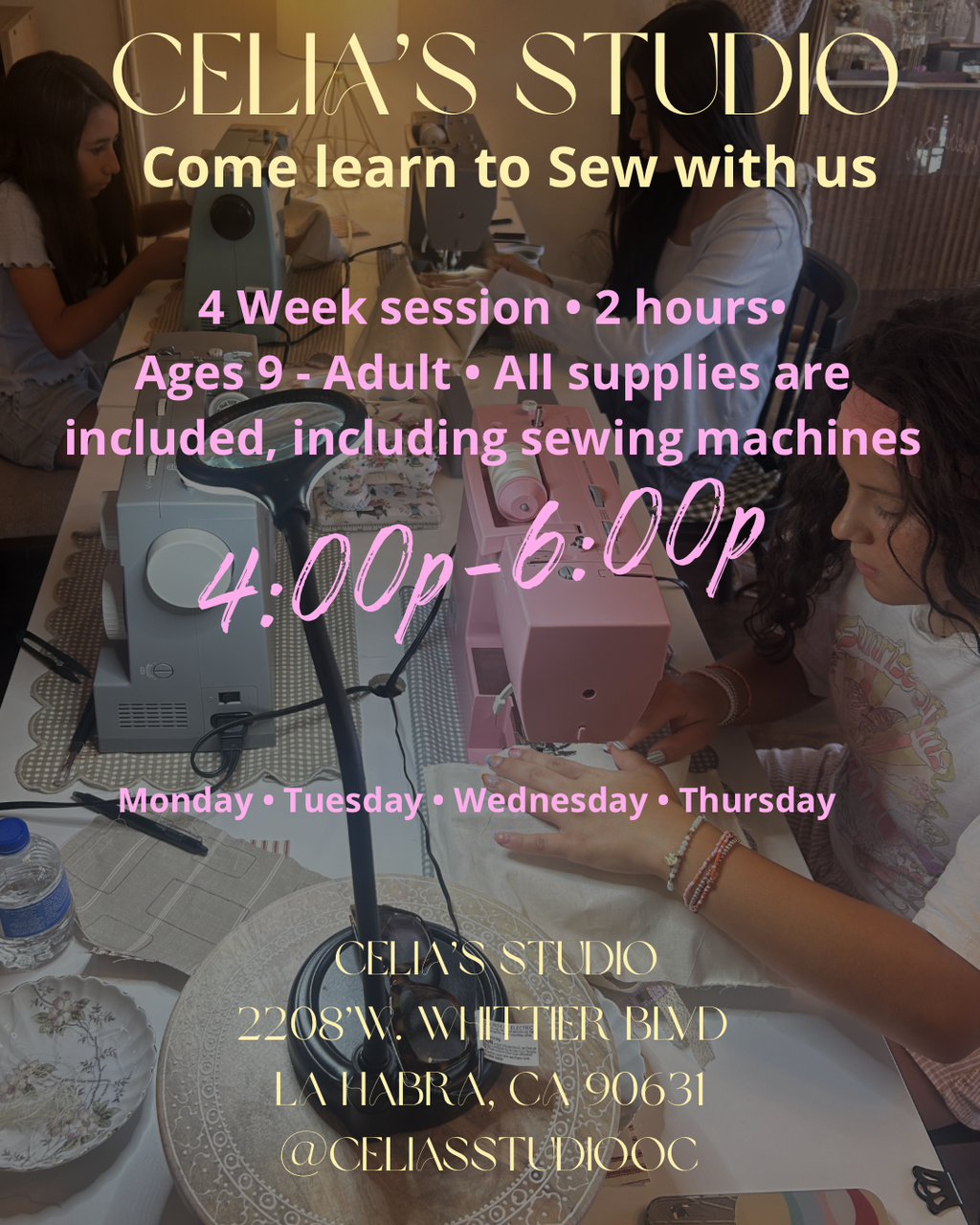 Sewing Course 4 week session 4:00p-6:00p Ages 9-Adult