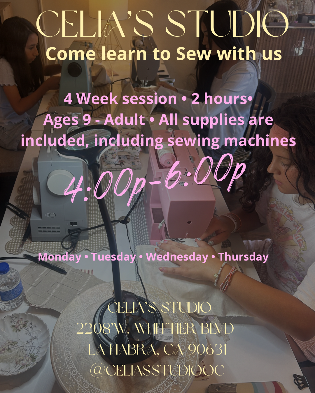 Sewing Course 4 week session 4:00p-6:00p Ages 9-Adult