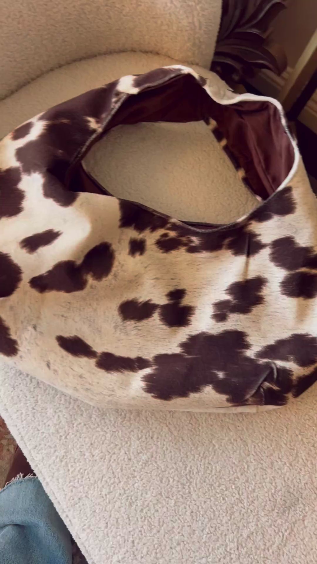 Cow suede hobo purse small