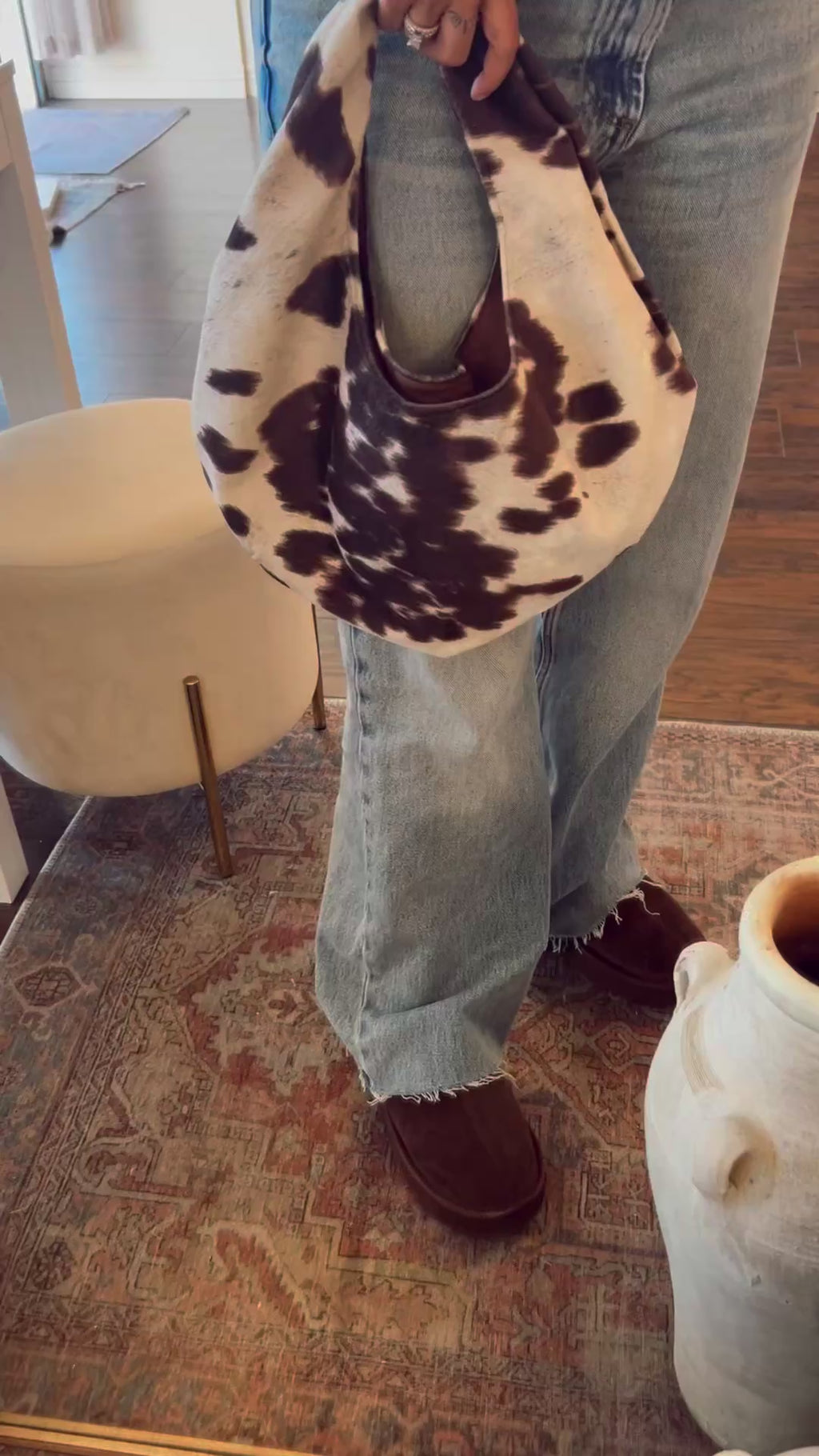 Cow suede hobo purse small